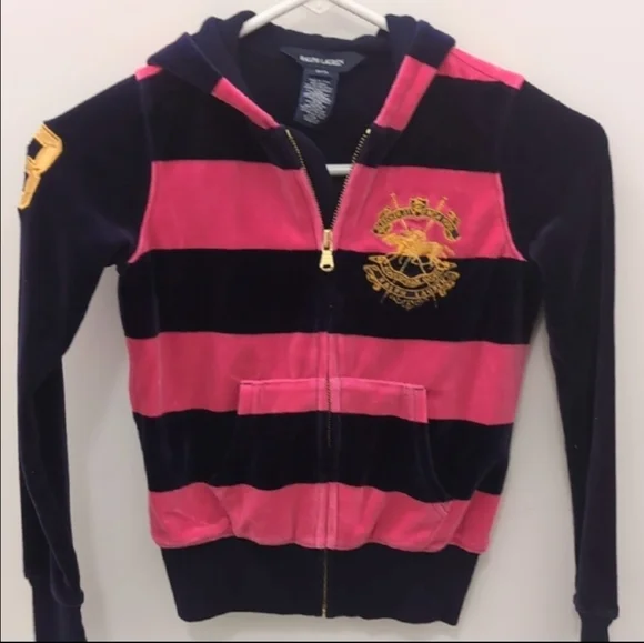 Ralph Lauren Kids Hoodie with Pink and Black Stripes NWOT - Picture 2 of 8